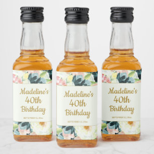Vintage Rosa Türkis Blumen 40. oder jeder Geburtst Alkoholflaschenetikett