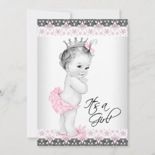 Vintage-Rosa und Graue Babyparty Einladung