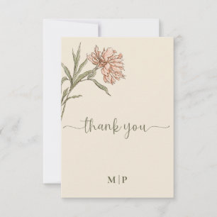 Vintage rosa und grüne Aquarell-Blumen Dankeskarte