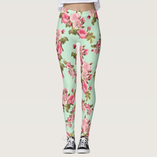 Vintage Rosa- und grüne Leggings (Vorderseite)