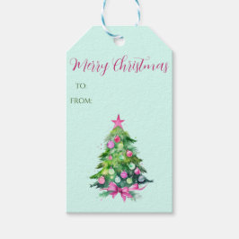Vintage Rosa und Minze Weihnachtsbaum Geschenkmark Geschenkanhänger