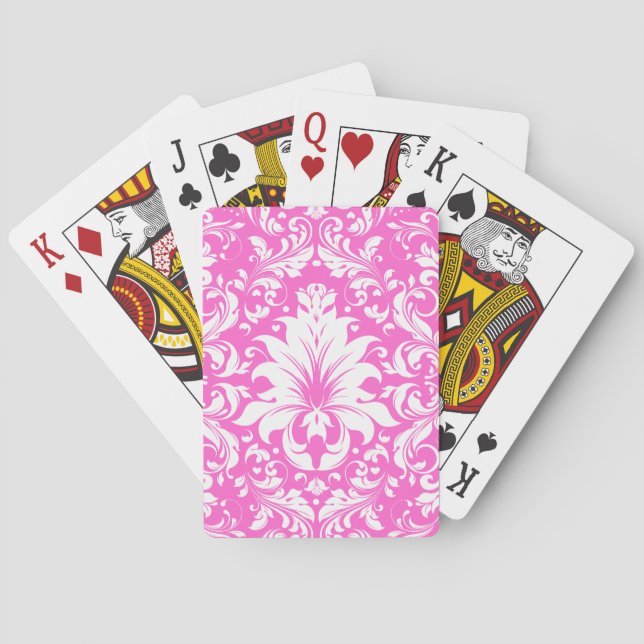 Vintage, rosa und weiße Damaskus Spielkarten (Rückseite)