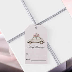 Vintage rosa Weihnachtsauto Geschenkanhänger