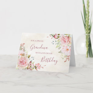 Vintage rosafarbene Blumen-Oma-Geburtstagskarte Dankeskarte