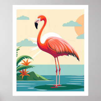 Vintage-Rosaflamingo am Strand Poster