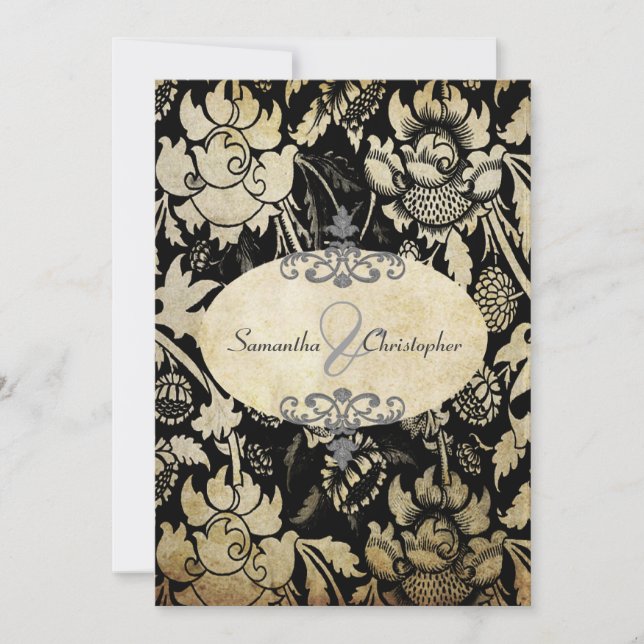Vintage Rose 12x18 Schwarz + Pergament Einladung (Vorderseite)