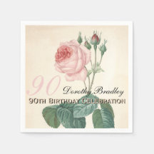 Vintage Rose 90. Geburtstagsparty Papier Napkins