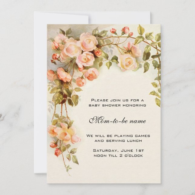 Vintage Rose, antike Blume, Blumenkinderdusche Einladung (Vorderseite)