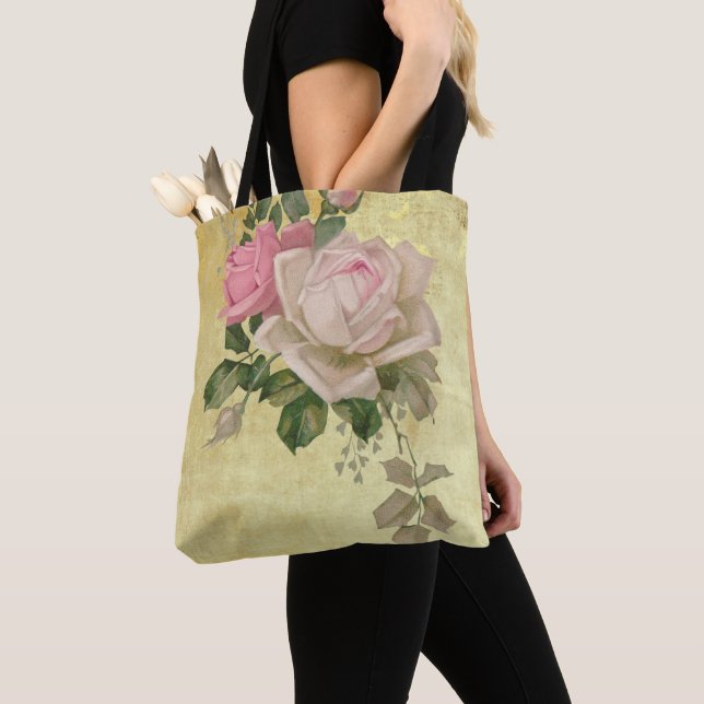 Vintage Rose auf Gold Tasche (Von Nahem)