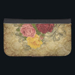 Vintage Rose auf Golddamassel Galaxy S4 Geldbeutel Hülle<br><div class="desc">Elegante Rosen,  Rosa und Gelb mit gravierten Wirbel auf einem detailreichen goldenen Damashintergrund.</div>