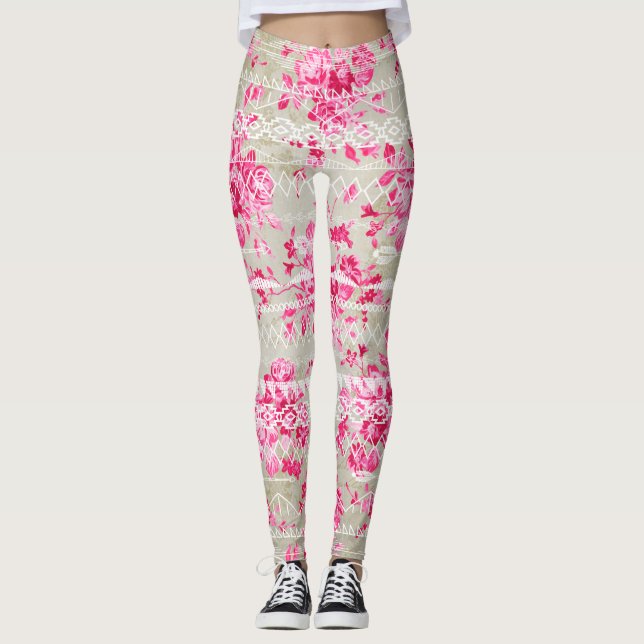 Vintage Rose Blumenmuster Leggings (Vorderseite)