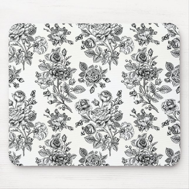 Vintage Rose Blumenmuster Mousepad (Vorne)