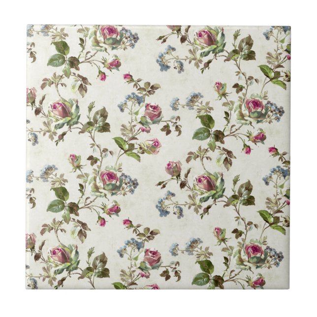 Vintage Rose Blumenmuster Shabby Chic Fliese (Vorderseite)