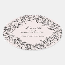 Vintage Rose Border Pink Wedding Stickers