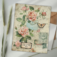 Vintage Rose & Butterfly Botanisches Ephemera