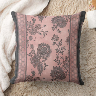 Vintage rose & charcoal toile floral AI art  Kissen