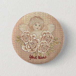 Vintage Rose Cherub Angel Button