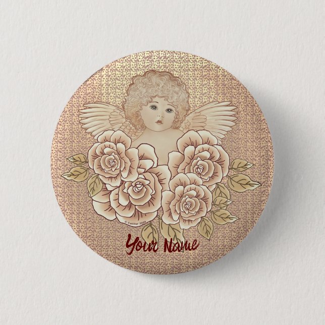 Vintage Rose Cherub Angel Button (Vorderseite)