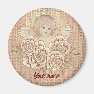 Vintage Rose Cherub Angel Magnet
