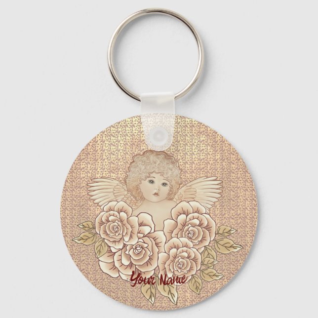 Vintage Rose Cherub Angel Schlüsselanhänger (Vorderseite)