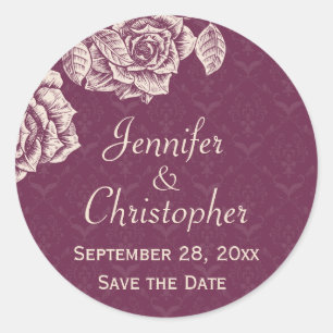 Vintage Rose Creme auf Magenta Save the Date Runder Aufkleber
