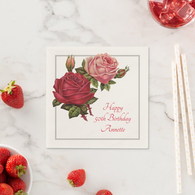 Vintage Rose Custom Birthday Party Napkins Serviette (Beispiel)