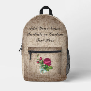 Vintage Rose Damask Individuelle Name Zitat Blumen Bedruckter Rucksack