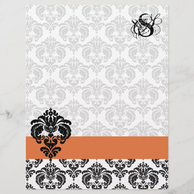 Vintage Rose Damask Monogramm Letterhead (Vorderseite)
