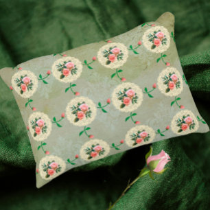 Vintage Rose Doily Green Damask Dekokissen