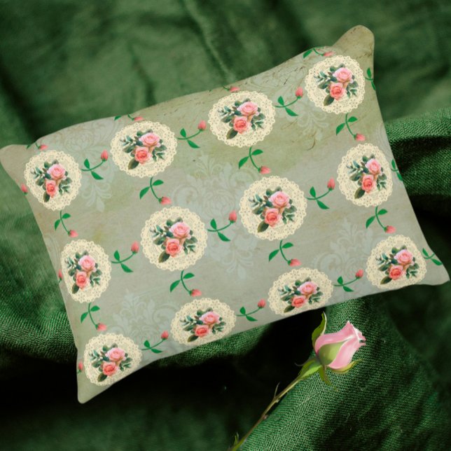 Vintage Rose Doily Green Damask Dekokissen (Vintage nostalgic accent for yourself or a gift
)
