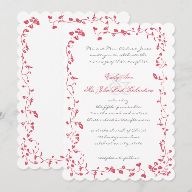 Vintage Rose Einladung zur Hochzeit von Honeysuckl (Vorne/Hinten)