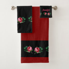 Vintage rose fleur nom personnalisé noir