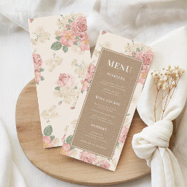 Vintage Rose Garden Floral & Kraft Wedding Menükarte