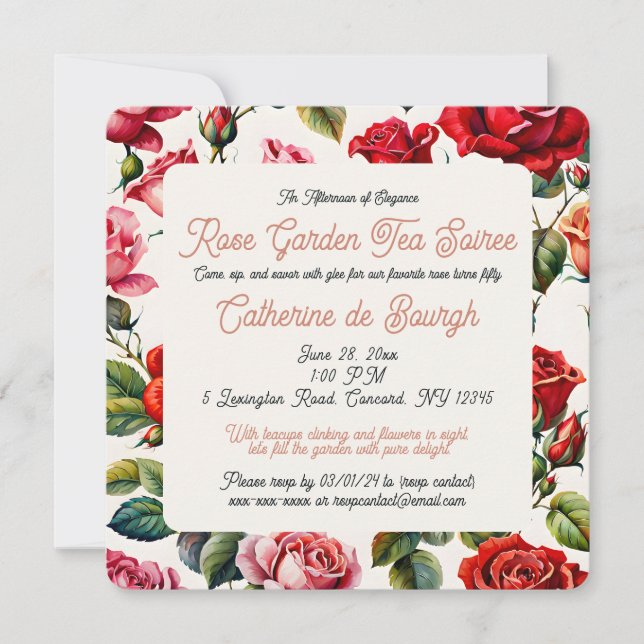 Vintage Rose Garden Teezeremonie Party Einladung (Vorderseite)