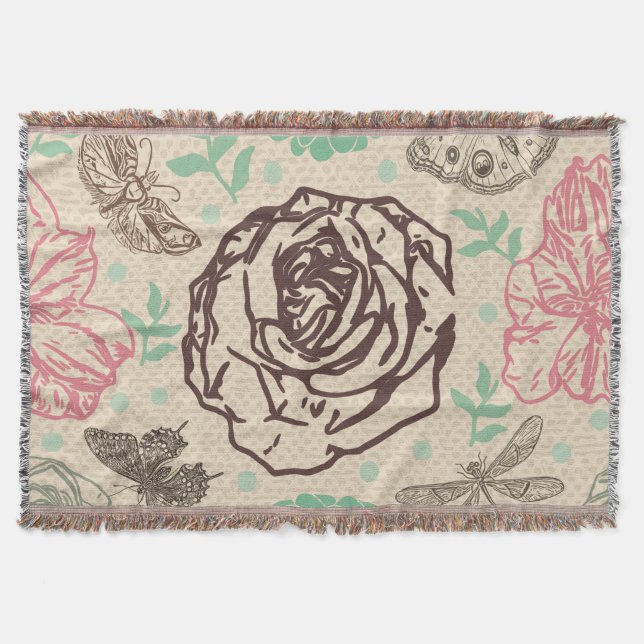 Vintage Rose Gartenmuster Decke (Vorderseite)