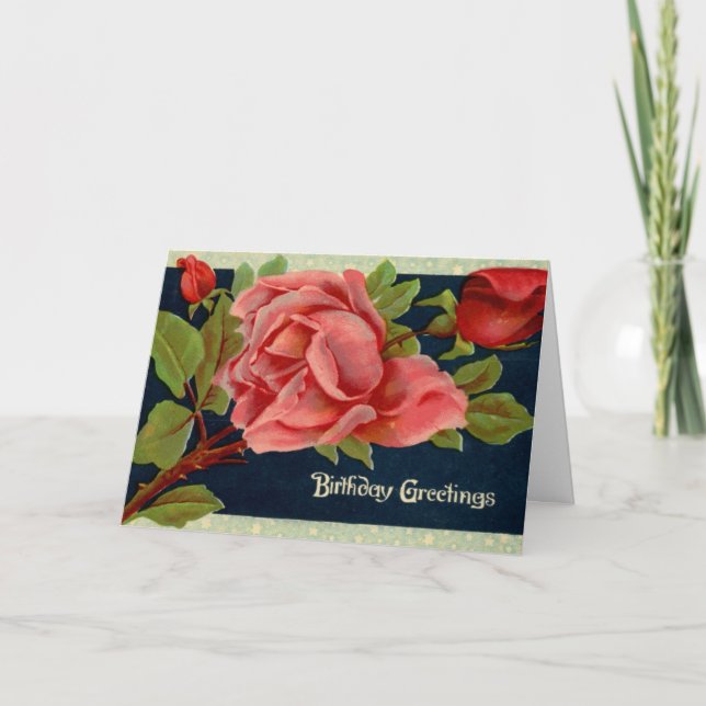 Vintage Rose Geburtstagskarte Karte (Vorderseite)