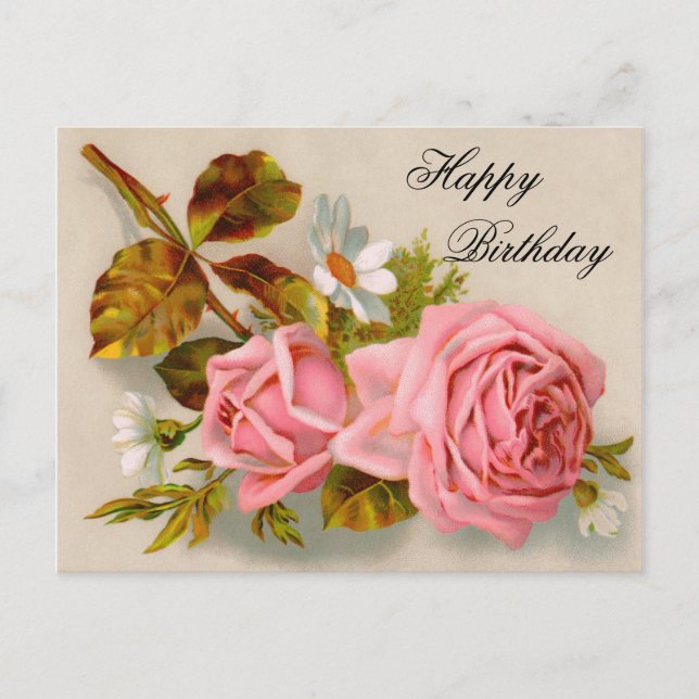 Vintage Rose Geburtstagskarte Postkarte (Vorderseite)