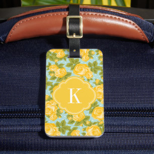 Vintage Rose Gelb und Minze Monogramm Gepäckanhänger