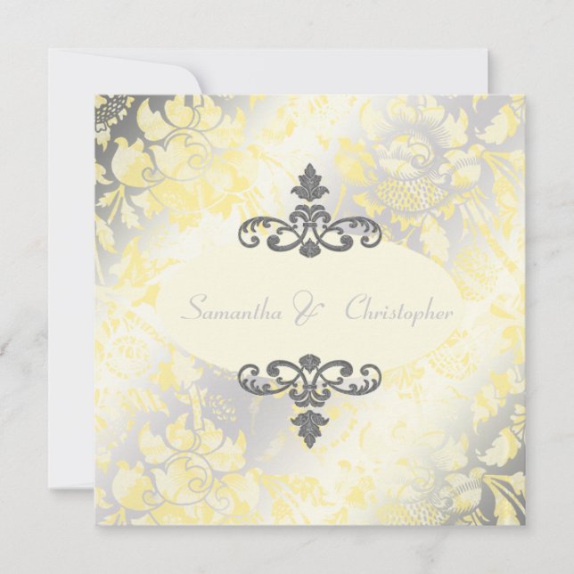 Vintage Rose + Gelbe/Graue Einladungen (Vorderseite)