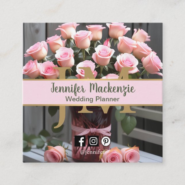 Vintage Rose Gold Hübsch Rosa Quadratische Visitenkarte (Vorderseite)