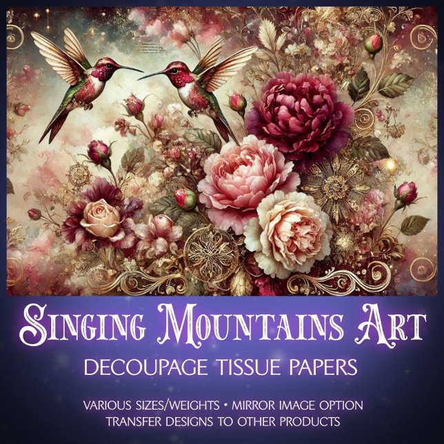 Vintage Rose Gold Hummingbird Floral Decoupage  Seidenpapier (Von Creator hochgeladen)