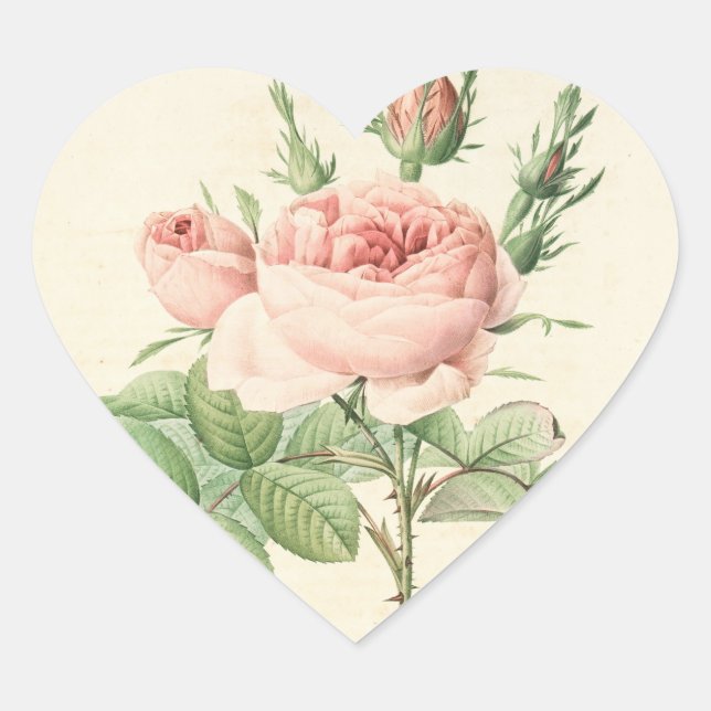 Vintage Rose Herz-Aufkleber (Vorderseite)