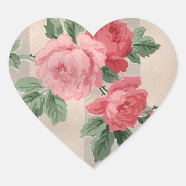 Vintage Rose Herz-Aufkleber (Vorderseite)