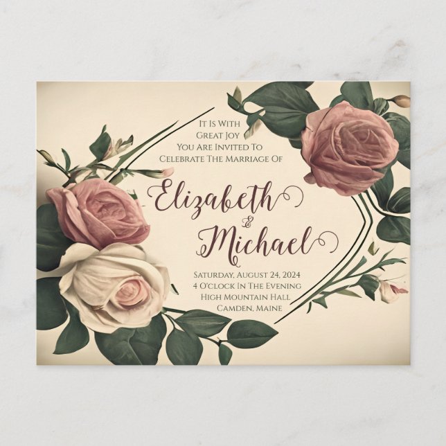 Vintage Rose Hochzeit Einladung Postkarte (Vorderseite)
