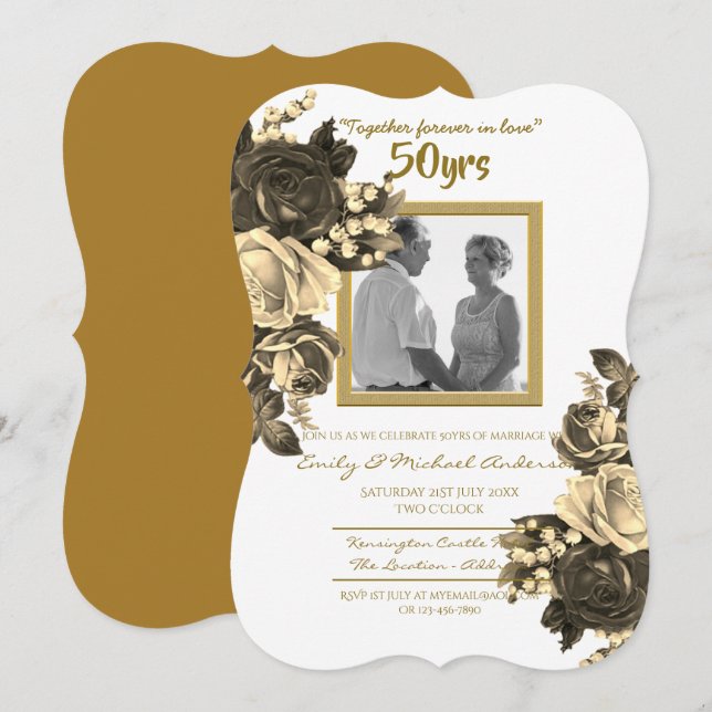 Vintage Rose Hochzeitstag - 50. Golden Einladung (Vorne/Hinten)
