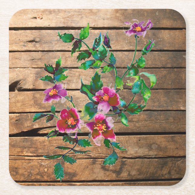 Vintage Rose - Holzplanen Rechteckiger Pappuntersetzer (Vorderseite)