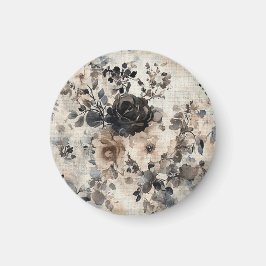 Vintage Rose in Beige, Schwarz, Creme Magnet