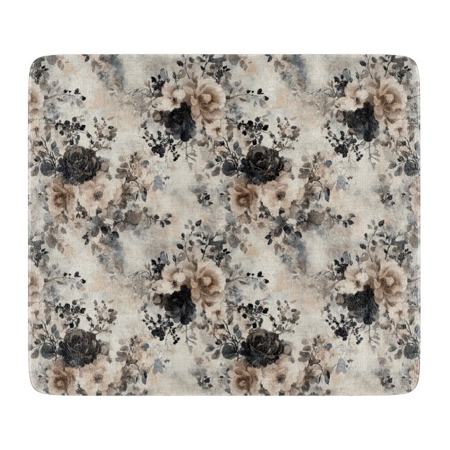 Vintage Rose in Beige, Schwarz, Creme Schneidebrett (Vorderseite)