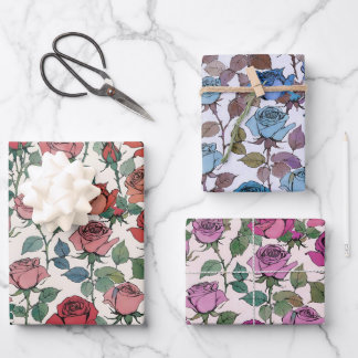 Vintage Rose in Rot-Blau und Rosa Geschenkpapier Set