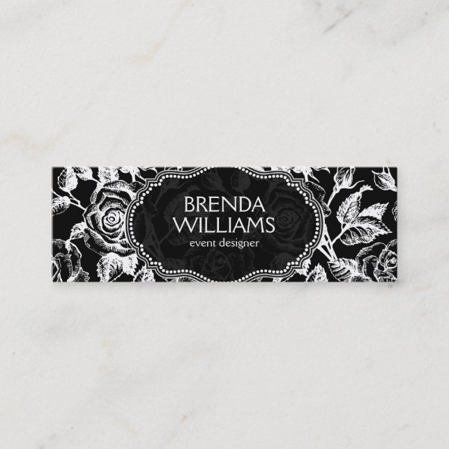 Vintage Rose in Schwarz und Weiß Mini Visitenkarte (Vorderseite)